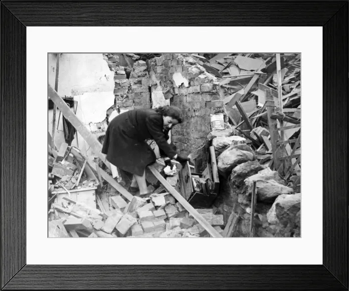 Framed Print : Damage following the Cardiff air raids during World War Two. Circa 1941