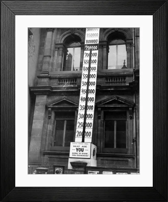 Framed Print : The indicator shows the success of a National Saving Week at Newport, Wales. March 1942 Framed Print : The indicator shows the success of a National Saving Week at Newport, Wales. March 1942