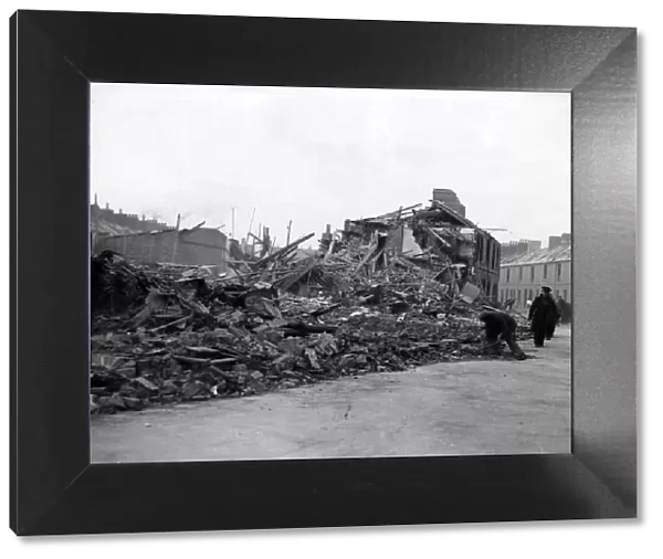 Mark Street, Cardiff, following an air raid. Circa 1941