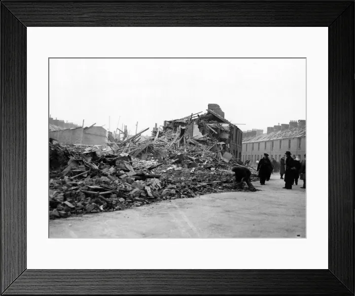 Framed Print : Damage caused by the air raids in Cardiff, Wales. Circa 1941 Framed Print : Damage caused by the air raids in Cardiff, Wales. Circa 1941