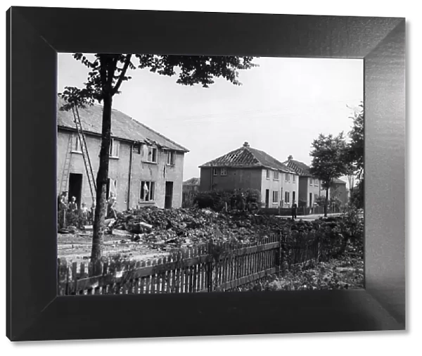 Scene of destruction showing damage to suburban housing in Kingston Upon Hull after a