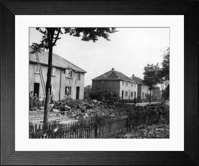 Framed Print : Scene of destruction showing damage to suburban housing in Kingston Upon Hull after a Framed Print : Scene of destruction showing damage to suburban housing in Kingston Upon Hull after a