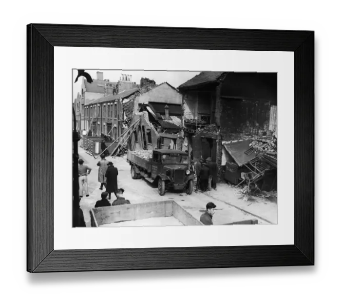 Framed Print : Scene of destruction showing damage to housing in Kingston Upon Hull after a bombing Framed Print : Scene of destruction showing damage to housing in Kingston Upon Hull after a bombing