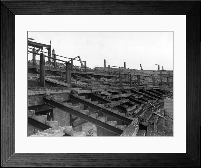 Framed Print : Damage to Cardiff Arms Park following an air raid. Circa 1941 Framed Print : Damage to Cardiff Arms Park following an air raid. Circa 1941