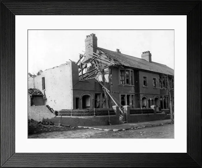 Framed Print : A house in Cardiff after a direct hit from Nazi raiders. March 1941 Framed Print : A house in Cardiff after a direct hit from Nazi raiders. March 1941