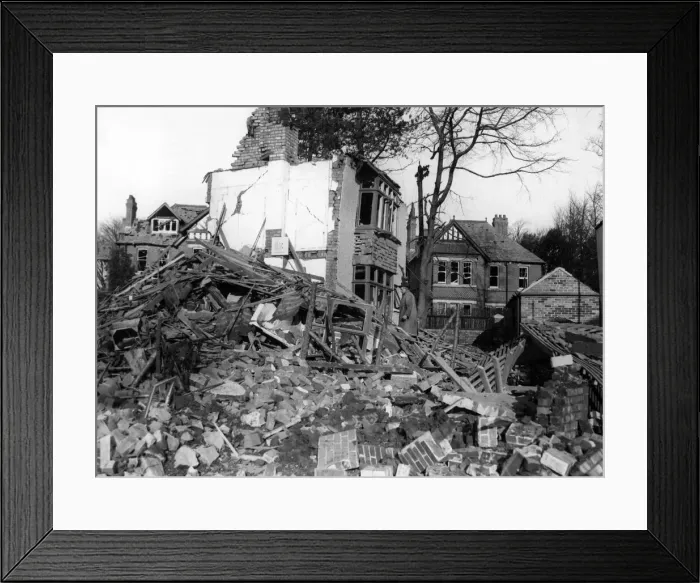 Framed Print : Damage to Prospect Drive, Fairwater, Cardiff, following an attack by Nazi raiders Framed Print : Damage to Prospect Drive, Fairwater, Cardiff, following an attack by Nazi raiders