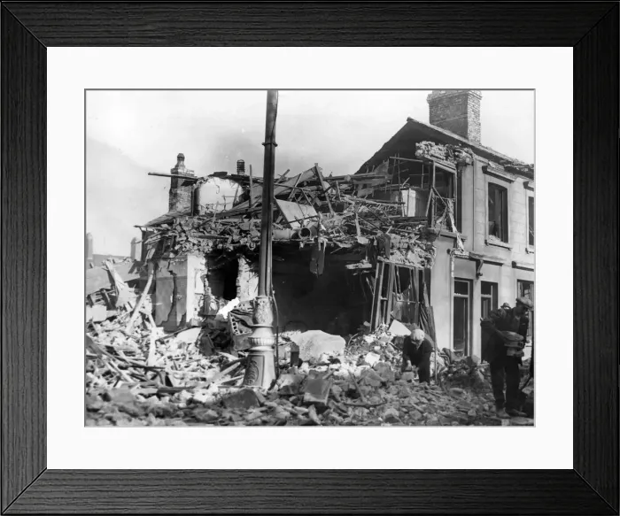 Framed Print : Damage caused by Nazi raiders at Constellation Street, Roath, Cardiff. Circa 1941 Framed Print : Damage caused by Nazi raiders at Constellation Street, Roath, Cardiff. Circa 1941