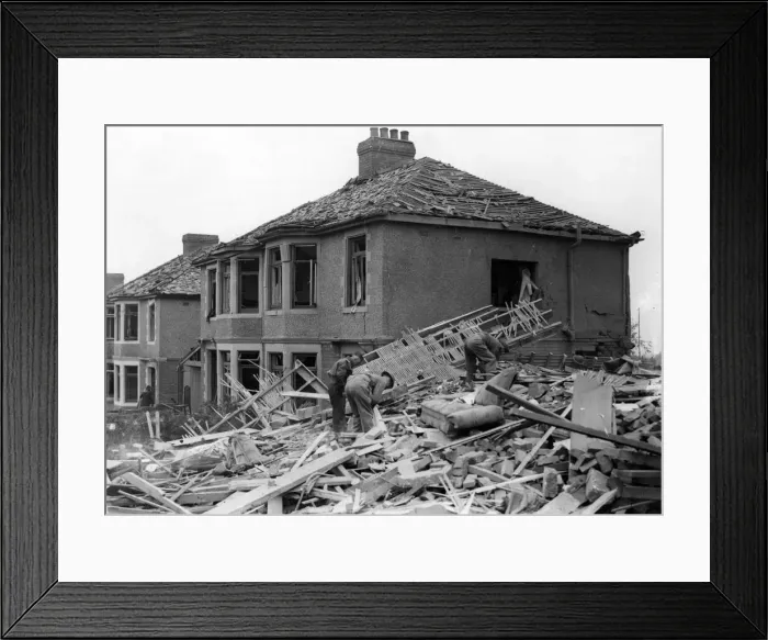 Framed Print : Damage done to private property in South Wales during enemy air raids. May 1941 Framed Print : Damage done to private property in South Wales during enemy air raids. May 1941