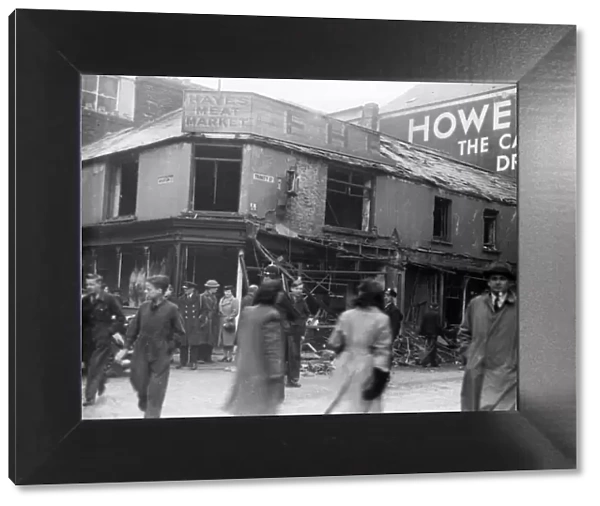 Destruction caused by Nazi raiders in Cardiff, Wales. Trinity Street and Wharton Street