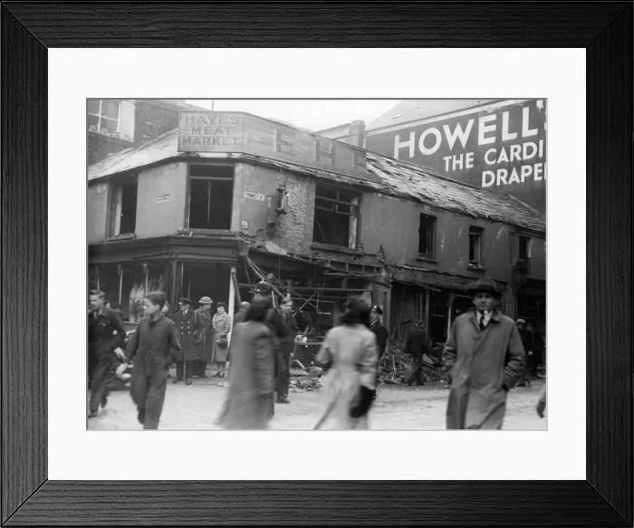 Framed Print : Destruction caused by Nazi raiders in Cardiff, Wales. Trinity Street and Wharton Street