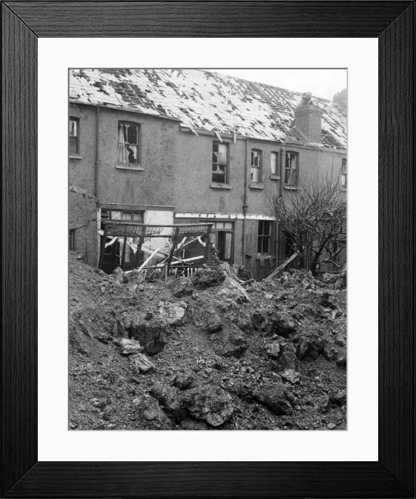 Framed Print : Destruction caused by air raids in Cardiff, Wales. February 1941