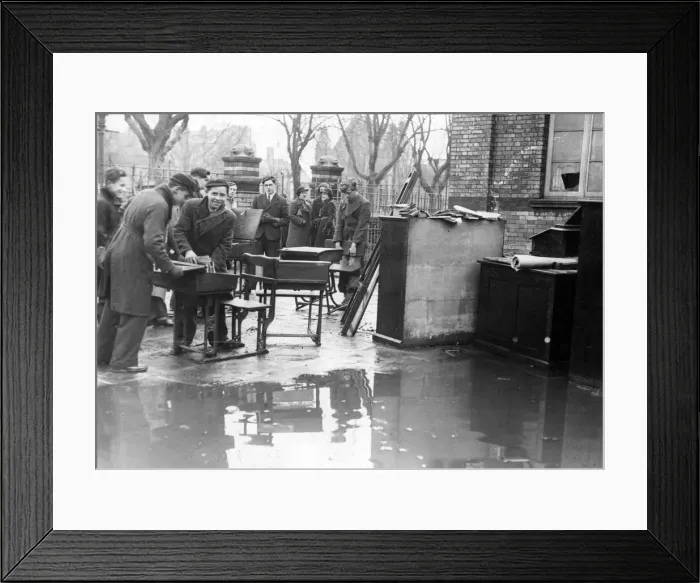 Framed Print : Boys engage in salvage work from a burnt out school in Cardiff after an attack by Nazi Framed Print : Boys engage in salvage work from a burnt out school in Cardiff after an attack by Nazi