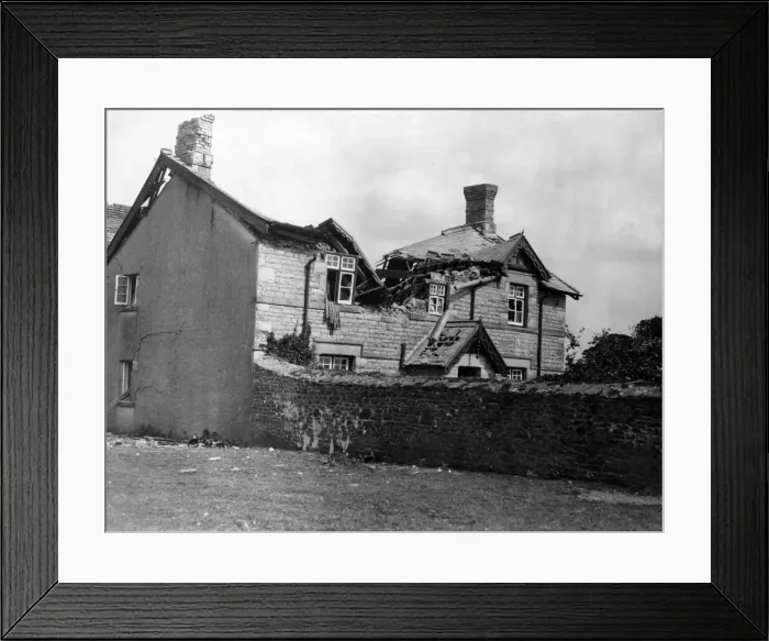 Framed Print : A farmhouse in an isolated part of South Wales on which a bomb dropped