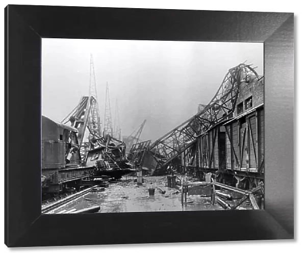 Kings Dock, Swansea, damaged after an air raid. February 1941