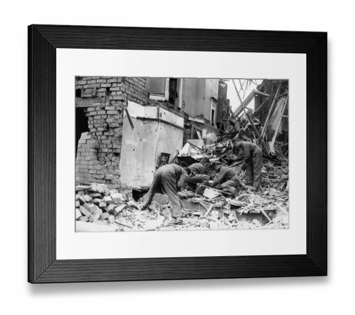 Framed Print : Destruction caused by an air raid in Rogerstone, Newport. 7th October 1941