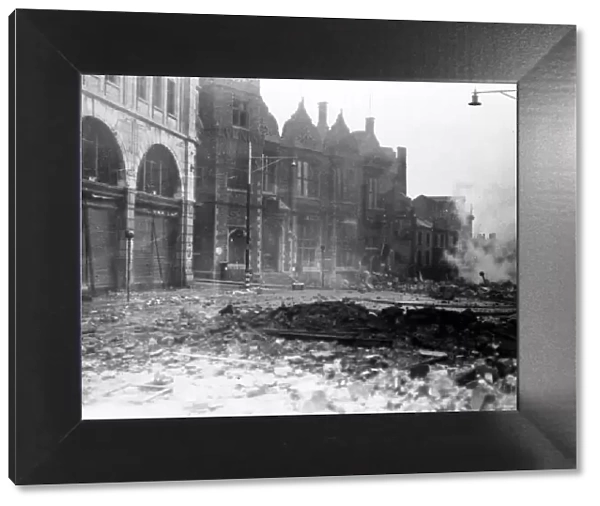 Looking down Wind Street from Castle Street, Swansea, after Nazi air-raid attacks