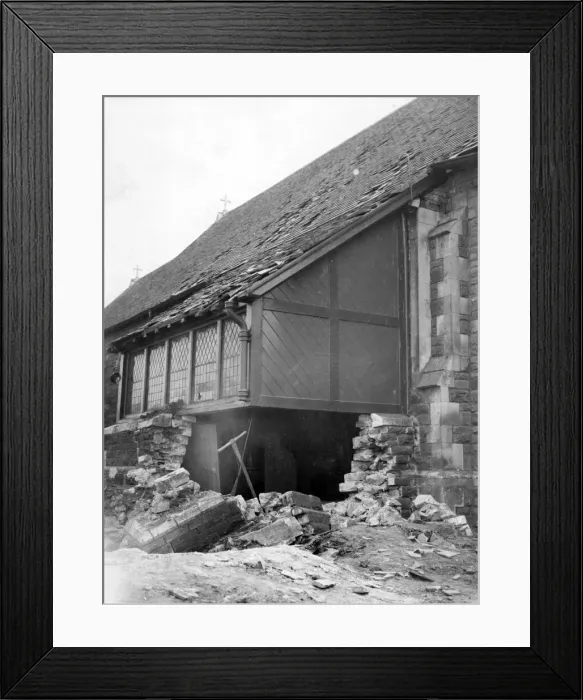 Framed Print : Blast from a Nazi bomb caused this damage to a church in South Wales. Circa 1941 Framed Print : Blast from a Nazi bomb caused this damage to a church in South Wales. Circa 1941