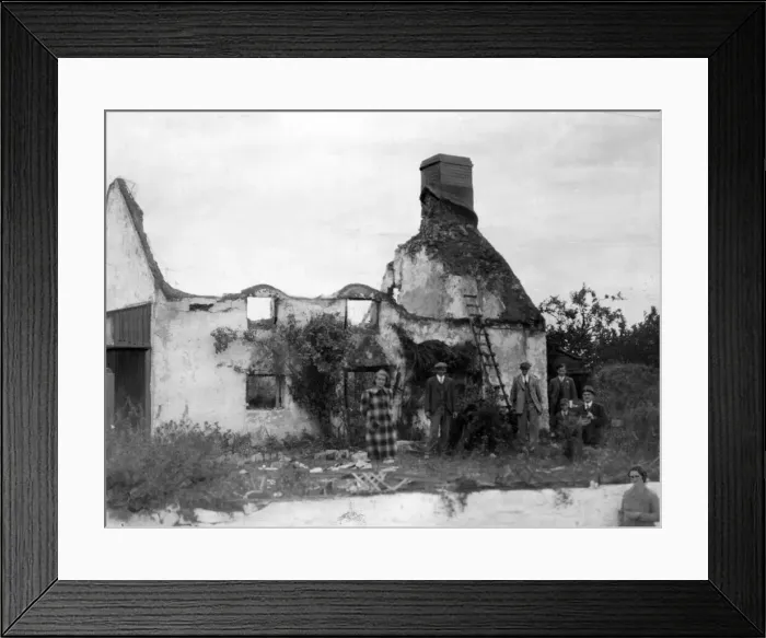 Framed Print : Thatched cottage in South Wales destroyed by an incendiary bomb. Circa 1941 Framed Print : Thatched cottage in South Wales destroyed by an incendiary bomb. Circa 1941