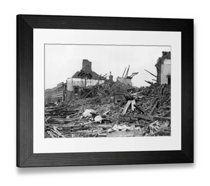 Framed Print : Destruction caused by an air raid in Rogerstone, Newport. 7th October 1941
