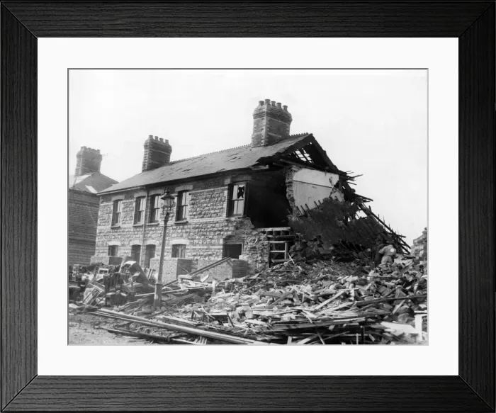 Framed Print : Destruction caused by an air raid in Penarth, Wales. Circa 1941 Framed Print : Destruction caused by an air raid in Penarth, Wales. Circa 1941