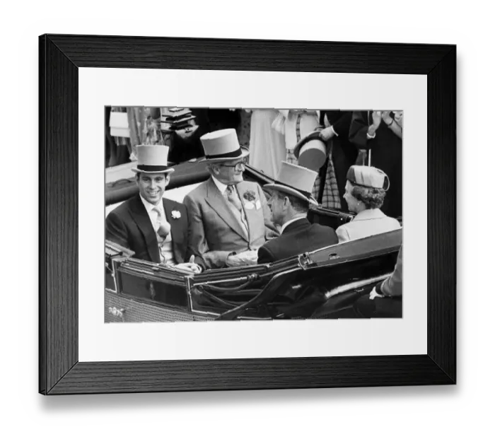 Framed Print : Prince Andrew with the Queen and Prince Philip in carriage at Royal Ascot. June 1985 Framed Print : Prince Andrew with the Queen and Prince Philip in carriage at Royal Ascot. June 1985