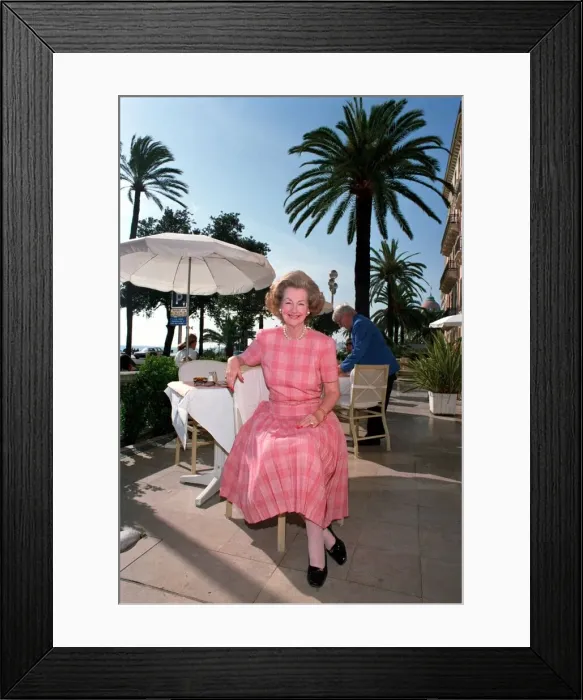 Framed Print : RAINE SPENCER, COUNTESS OF CHAMBRUN, IN NICE SITTING OUTSIDE ON RESTAURANT PATIO IN FRONT Framed Print : RAINE SPENCER, COUNTESS OF CHAMBRUN, IN NICE SITTING OUTSIDE ON RESTAURANT PATIO IN FRONT