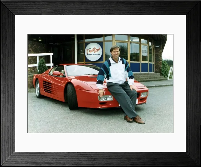 Framed Print : DAVID LLOYD AT THE DAVID LLOYD RACQUET CENTRE SITTING ON THE BONNET OF A RED FERRARI Framed Print : DAVID LLOYD AT THE DAVID LLOYD RACQUET CENTRE SITTING ON THE BONNET OF A RED FERRARI