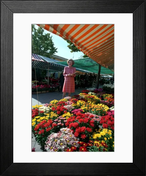 Framed Print : RAINE SPENCER, COUNTESS OF CHAMBRUN, STANDING IN FLOWER MARKET IN NICE - 30  /  10  /  1993