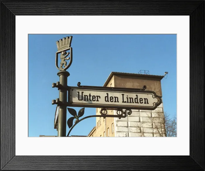 Framed Print : Unter den Linden sign, February 1990