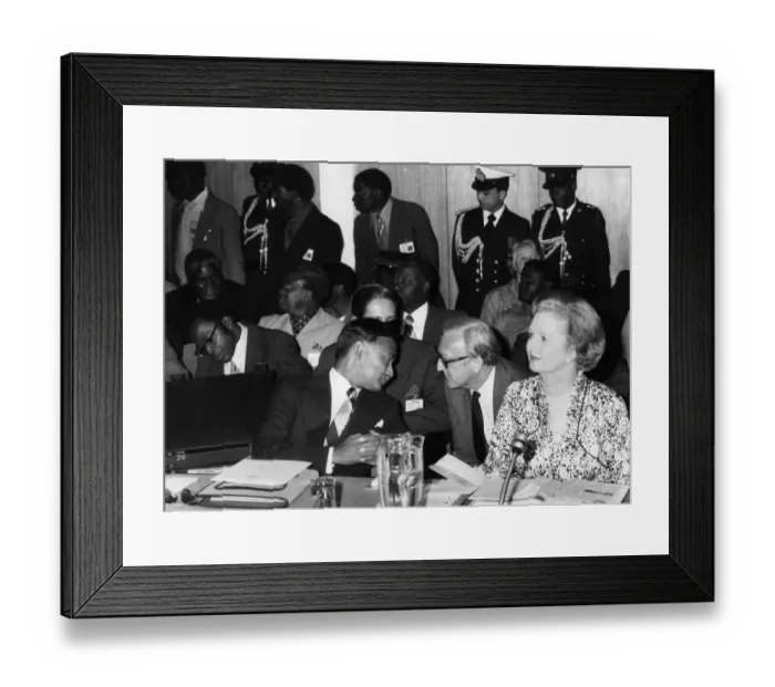 Framed Print : British Prime Minister Margaret Thatcher with Lord Carrington talking to Joshua Nkomo