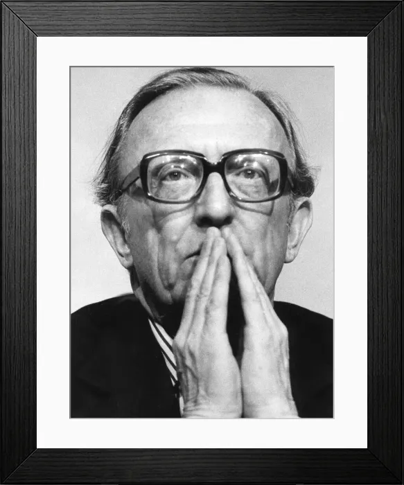 Framed Print : Lord Carrington as if praying at conference - December 1979 Framed Print : Lord Carrington as if praying at conference - December 1979