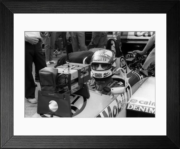 Framed Print : NIGEL MANSELL - BRITISH FORMULA ONE (F1) DRIVER IN HIS RACING CAR AT THE BRITISH GRAND