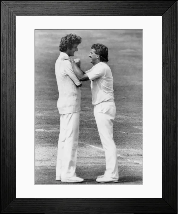 Framed Print : Ian Botham and Bob Willis laughing together during match - August 1983 Framed Print : Ian Botham and Bob Willis laughing together during match - August 1983