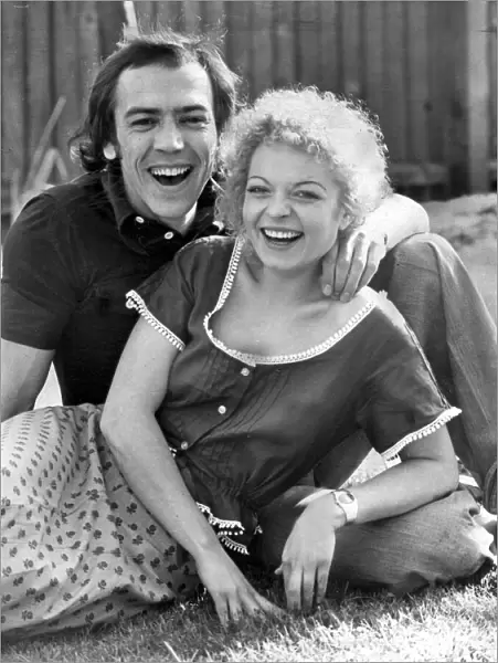 Robert Lindsay and Cheryl Hall laughing during TV press call - September 1974