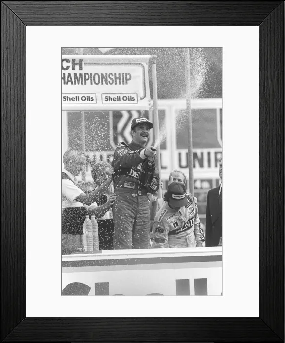 Framed Print : NIGEL MANSELL CELEBRATING WINNING THE BRITISH GRAND PRIX AT BRANDS HATCH - 13  /  07  /  1986