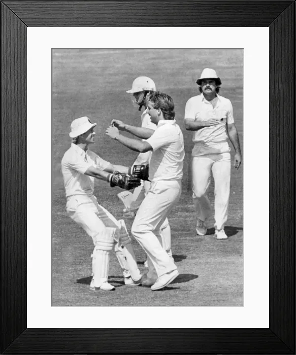 Framed Print : Ian Botham celebrates wicket during test match against New Zealand - August 1983