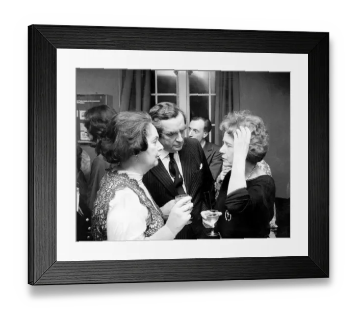 Framed Print : EDNA HEALEY AND DENNIS HEALEY WITH DAME PEGGY ASHCROFT CHATTING AT AN EVENT - 1976