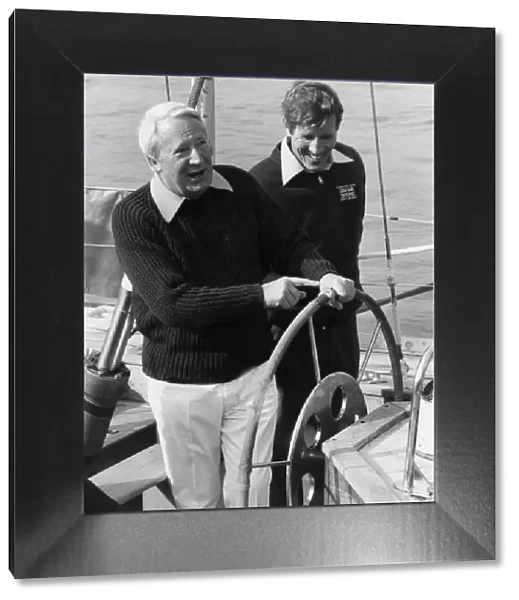 Former British Prime Minister Edward Heath and Roy Mullender on board Great Britain II