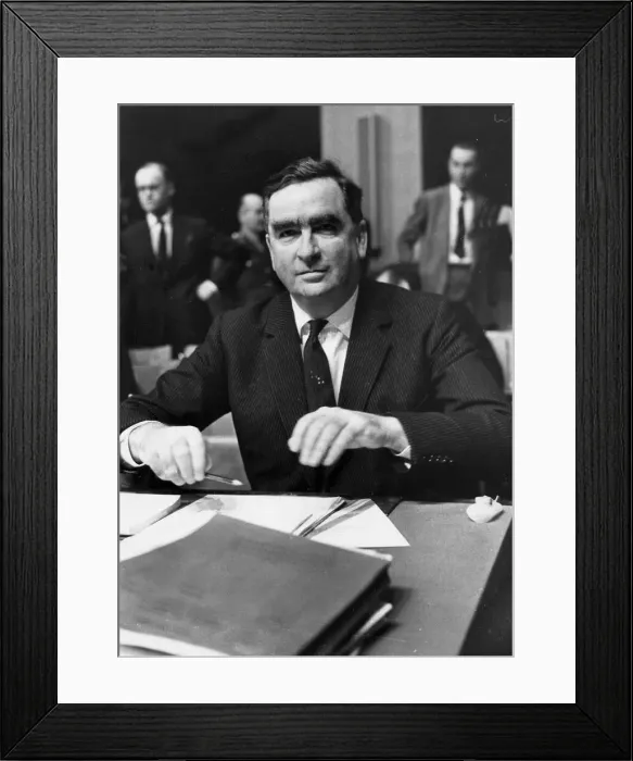 Framed Print : Denis Healey at NATO ministers conference in Paris, France - December 1965 Framed Print : Denis Healey at NATO ministers conference in Paris, France - December 1965