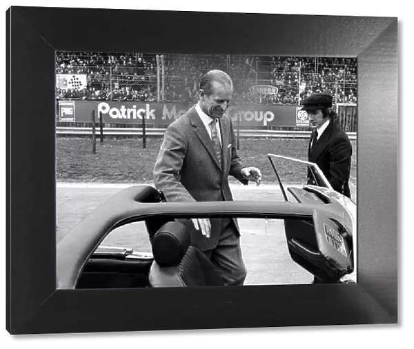 The Duke of Edinburgh. Prince Philip with racing driver Jackie Stewart. April 1975