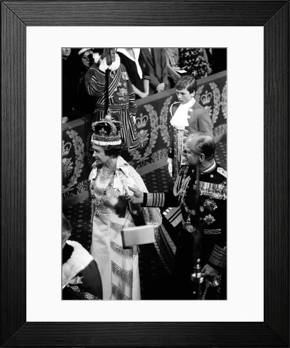 Framed Print : Queen Elizabeth II and Prince Philip at the state opening of Parliament. June 1987