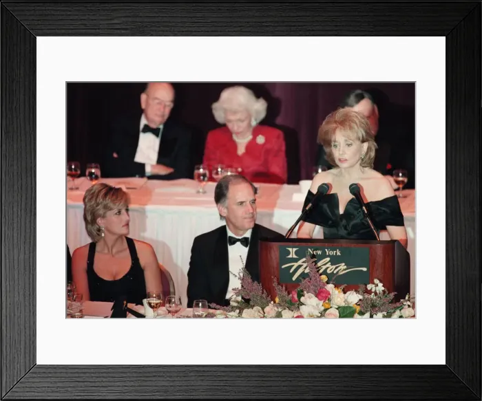Framed Print : Barbara Waters makes a speech before presenting an award to Princess Diana in New York