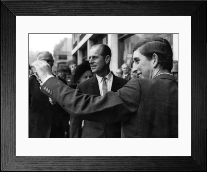 Framed Print : The Duke of Edinburgh. Prince Philip & Prince Charles pictured just after a smoke bomb Framed Print : The Duke of Edinburgh. Prince Philip & Prince Charles pictured just after a smoke bomb