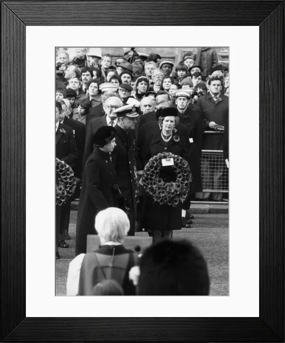 Framed Print : Margaret Thatcher with Queen Elizabeth II and Prince Philip at Remembrance Day Service