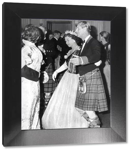 Queen Elizabeth II and Prince Philip dancing a Reel at a Royal Ball in Scotland