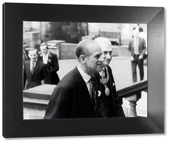 The Duke of Edinburgh. Prince Philip arrives at Edinburgh university with the Lord