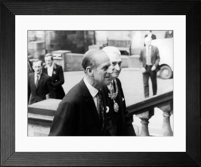 Framed Print : The Duke of Edinburgh. Prince Philip arrives at Edinburgh university with the Lord Framed Print : The Duke of Edinburgh. Prince Philip arrives at Edinburgh university with the Lord