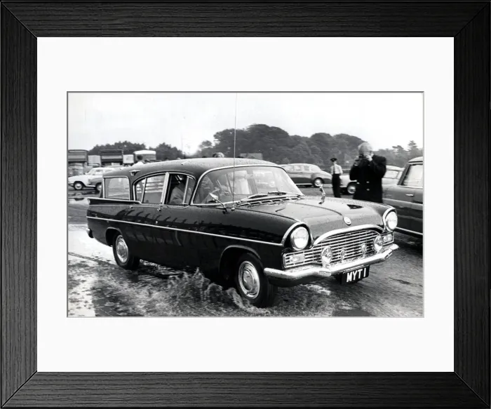 Framed Print : Prince Philip leaving Smiths field polo ground in his car after a storm. June 1963