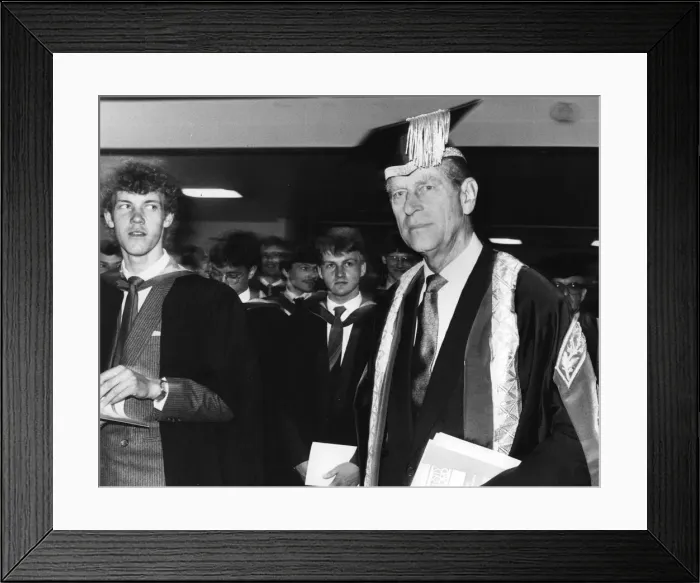 Framed Print : The Duke of Edinburgh. Prince Philip at Salford university to present degrees to students Framed Print : The Duke of Edinburgh. Prince Philip at Salford university to present degrees to students