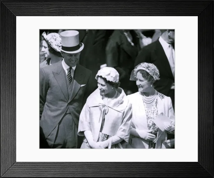 Framed Print : Prince Phillip, pictured with Queen Elizabeth II & The Queen mother at Epsom racetrack Framed Print : Prince Phillip, pictured with Queen Elizabeth II & The Queen mother at Epsom racetrack